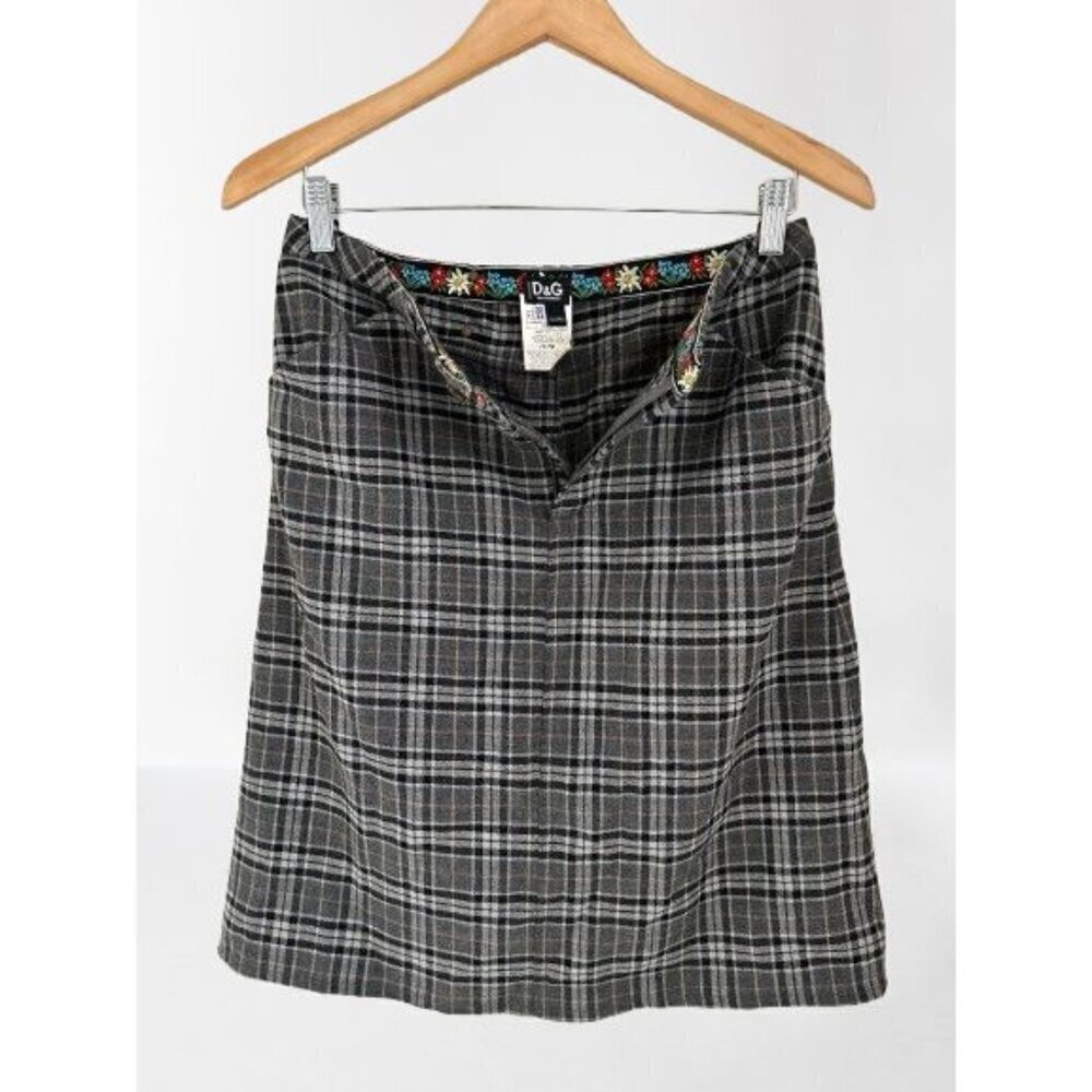 Dolce&Gabbana Skirt Tartan Wool Pockets Embroidery Made in Italy Size 30/44